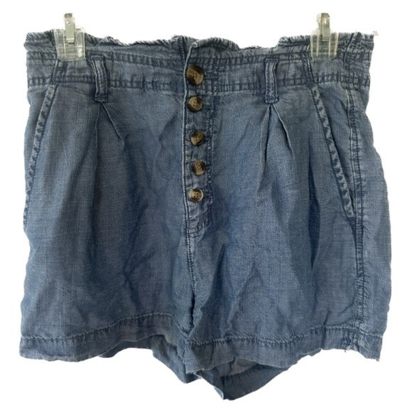 American Eagle Ruffle Waist Button Fly Soft Demin Cargo Casual Style Shorts 6 - Picture 1 of 5
